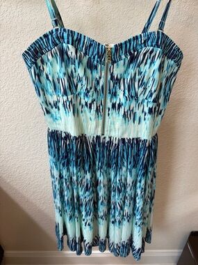 Guess Blue Turquoise Patterned Strapless Dress